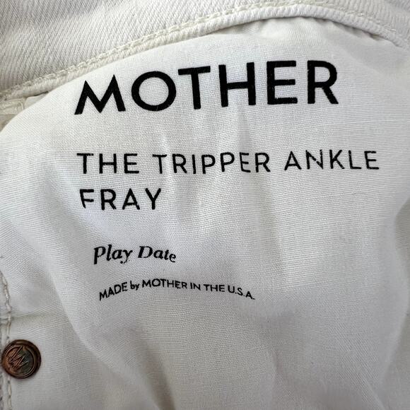 Mother Tripper Ankle Fray Denim Jeans White 30 High Rise High Waisted Button Fly - Picture 8 of 8